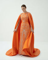 Embellished Column Dress with Dramatic Cape – SOLAR